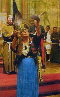 A pagan performs an Indian offering at the Santa Ines rededication